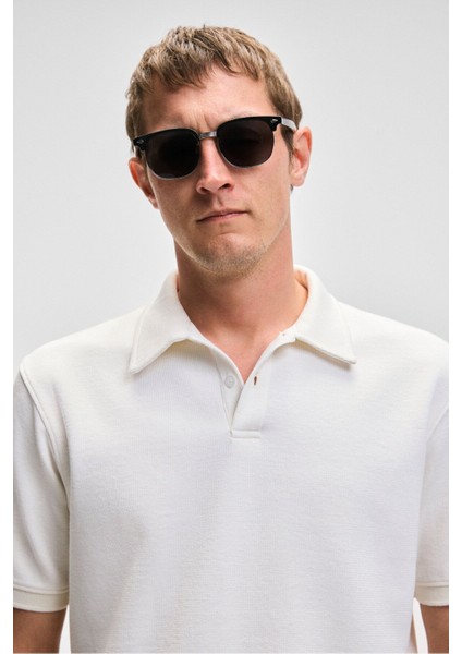 LAPORTE Erkek Dokulu Kumaşlı Slim Fit Beyaz Polo Yaka T-shirt indirimleri