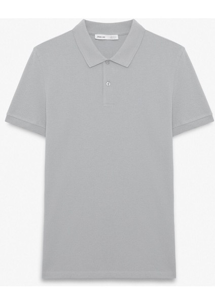 Skyloom Erkek %100 Pamuk Kısa Kollu Regular Fit Gri Polo Yaka T-Shirt