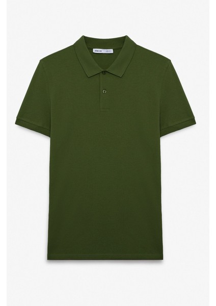 Skyloom Erkek %100 Pamuk Kısa Kollu Regular Fit Haki Polo Yaka T-Shirt