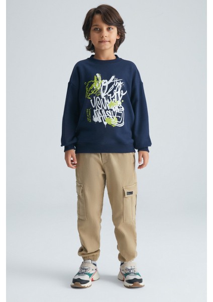 REMCO Erkek Çocuk Nakışlı Yuvarlak Yaka Lacivert Sweatshirt