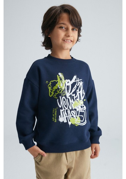 REMCO Erkek Çocuk Nakışlı Yuvarlak Yaka Lacivert Sweatshirt fırsatları