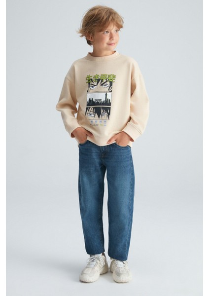 REMCO Erkek Çocuk Nakışlı Yuvarlak Yaka Krem Sweatshirt modelleri