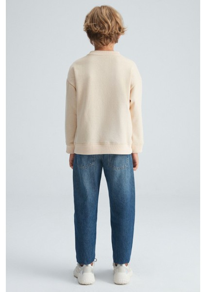 REMCO Erkek Çocuk Nakışlı Yuvarlak Yaka Krem Sweatshirt indirimleri
