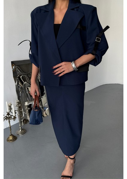 Fh Fashionhere Crop Ceket - Etek Takım - Lacivert