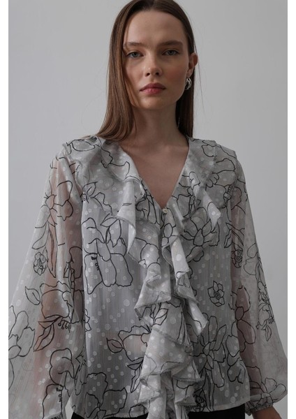 Fh Fashionhere Simli Fırfırlı Gömlek - Gri