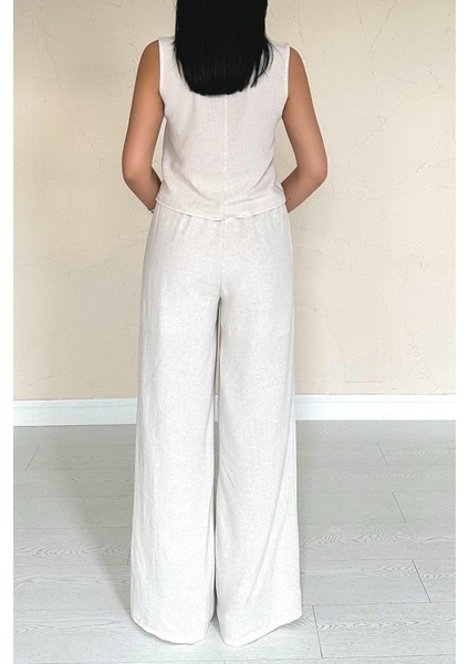 Fh Fashionhere Bej Önü Fiyonklu Keten Takım