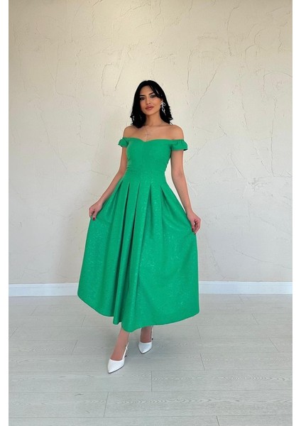 Fh Fashionhere Yeşil Jakarlı Elbise