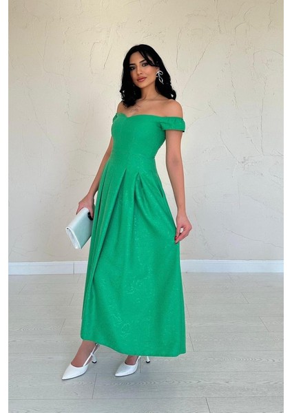 Fh Fashionhere Yeşil Jakarlı Elbise