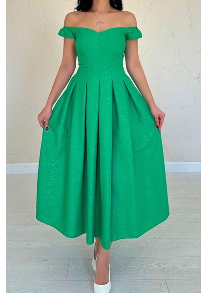 Fh Fashionhere Yeşil Jakarlı Elbise