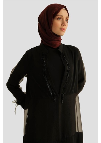 Taşlı Ferace 25YD3002 Siyah