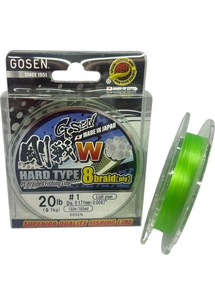 W8 Hard Type Pe 8 Örgü Spin 1.0 Ip Misina A.yeşil 150MT