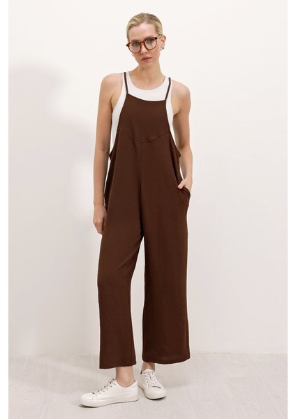 Fh Fashionhere 7019 Askılı Bahçivan Tulum - Kahverengi