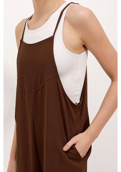 Fh Fashionhere 7019 Askılı Bahçivan Tulum - Kahverengi