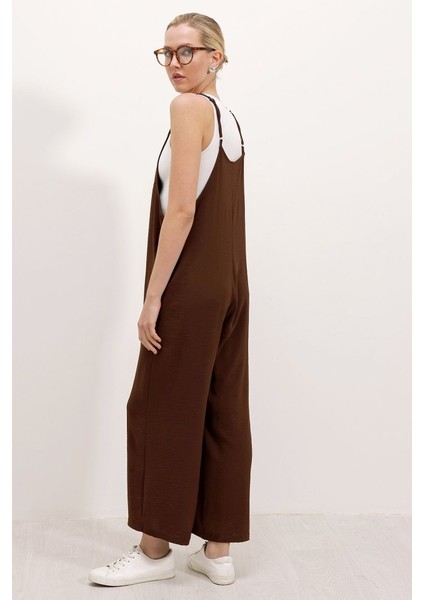Fh Fashionhere 7019 Askılı Bahçivan Tulum - Kahverengi