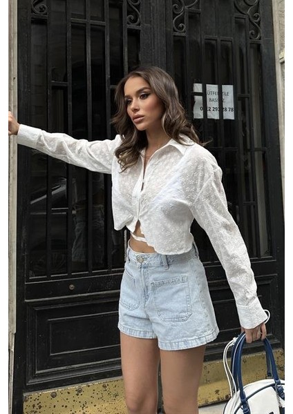 Fh Fashionhere Kristen Sırt Dekolte Crop Gömlek 3253-08 indirimleri