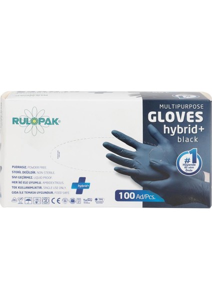 Pe Eldiven Tek Kullanımlık Pudrasız 100 Adet Siyah - Large / No.9 (800123)
