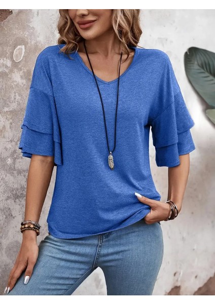 Fh Fashionhere Kadın Kısa Kollu V Yakalı Viskon Bluz fiyatları