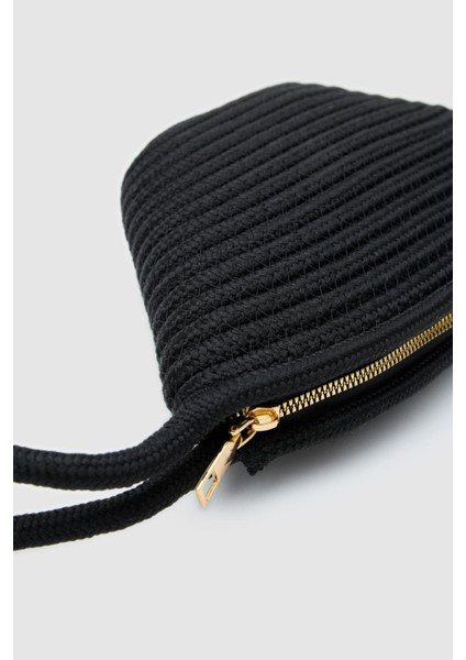 Rome Siyah Handmade Hasır Clutch Çanta