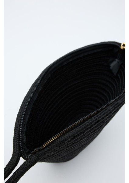 Rome Siyah Handmade Hasır Clutch Çanta