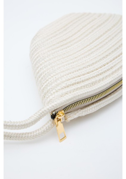 Rome Krem Handmade Hasır Clutch Çanta