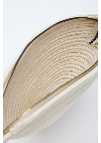 Rome Krem Handmade Hasır Clutch Çanta