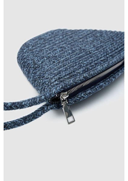 Rome Lacivert Handmade Hasır Clutch Çanta