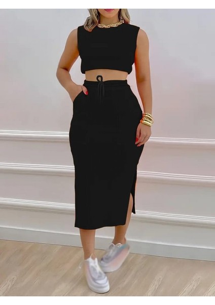 Fh Fashionhere Kadın Iki Iplik Crop Etek Ikili Takım