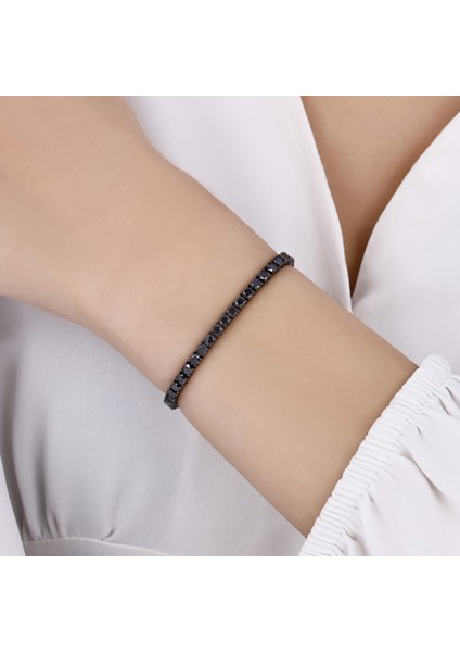 6.40 Karat Siyah Pırlanta Unisex Suyolu Bileklik