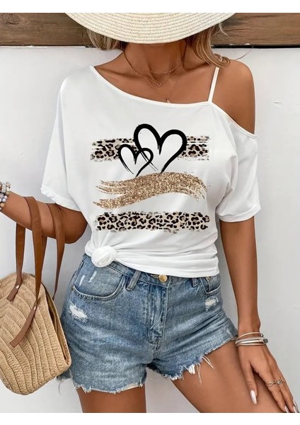 Fh Fashionhere Kadın Tek Omuzu Açık Ip Askılı Baskılı Viskon Bluz modelleri