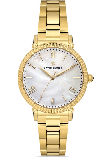 Davıd Guner Sarı Kaplamalı Beyaz Kadranlı Kadın Kol Saati DG-8644LA-B1