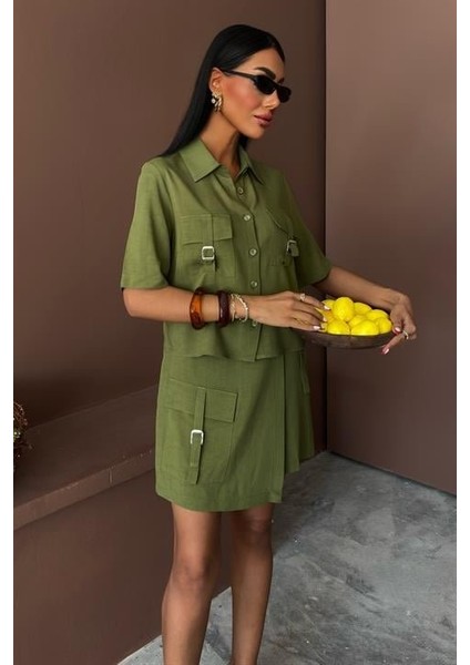 Fh Fashionhere Gömlek Şort Etek Viscon Keten Takım 10162