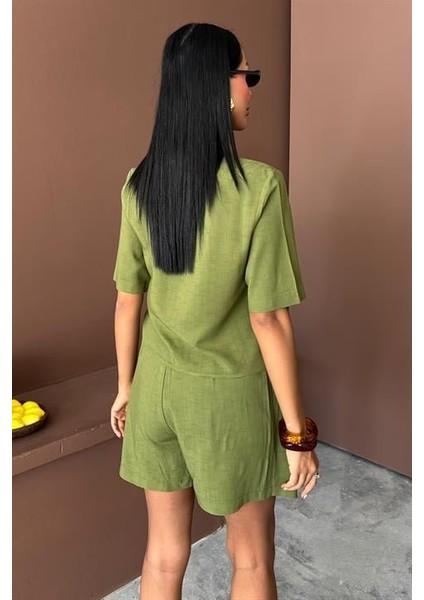 Fh Fashionhere Gömlek Şort Etek Viscon Keten Takım 10162