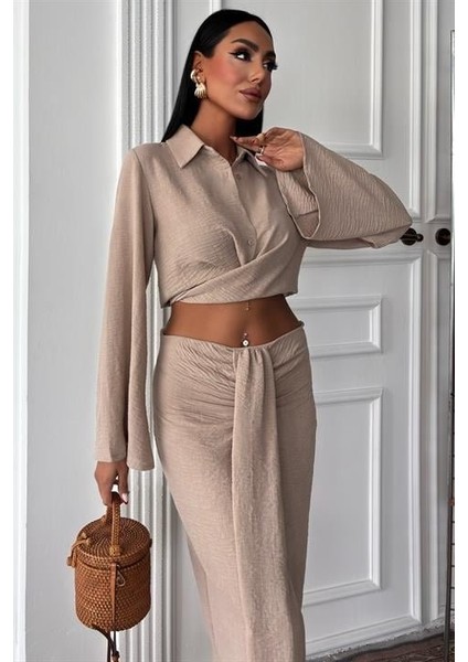 Fh Fashionhere Crop Gömlekli ve Eteği Büzgülü Tasarım Takım 10195 fiyatları