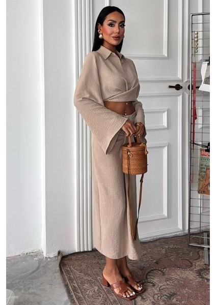 Fh Fashionhere Crop Gömlekli ve Eteği Büzgülü Tasarım Takım 10195 indirimleri