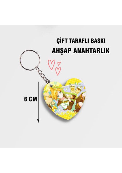 Project Sekai Hatsune Miku Kagamine Len Kalp Ahşap Anahtarlık - Çift Taraflı Baskı - 6cm