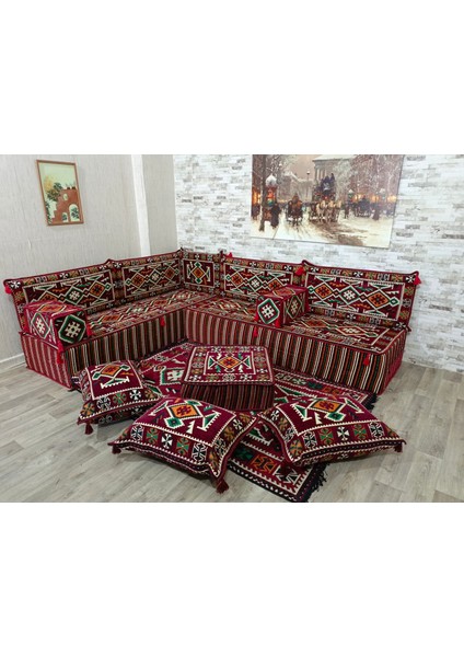 Şark Köşesi 30cm Yüksekliğinde Minder Takımı Bordo