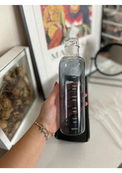 , Sağlıklı Cam Su Şişesi 500ML Motivasyonlu Sızdırmaz Matara Suluk Borosilikat Cam
