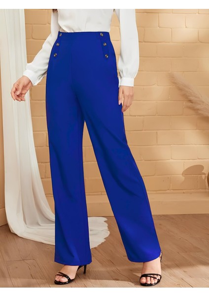 Fh Fashionhere Kadın Düğme Detay Bol Paça Ithal Krep Pantolon