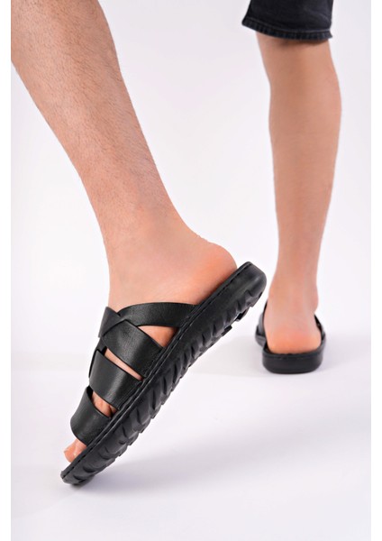 Erkek Hakiki Deri Siyah Comfort Taban Rahat Terlik fiyatları