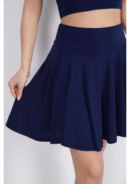 Fh Fashionhere Sendy Kumaş Bisiklet Yaka Crop Şortlu Etek Ikili Takım - Lacivert