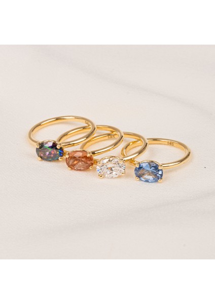 Gümüş Yüzük - 1.10 Karat Yan Signty Swaroski Taşlı Octagon Pırlanta Montörü 925 Ayar Gümüş Evlilik Teklifi Yüzüğü