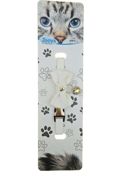 Kadife Zilli Papyonlu Kedi Boyun Tasması Beyaz