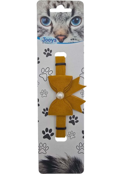 Kadife Zilli Kurdeleli Kedi Boyun Tasması Hardal