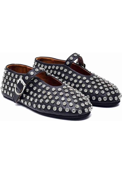 Stone Siyah Hakiki Deri Kadın Babet modelleri