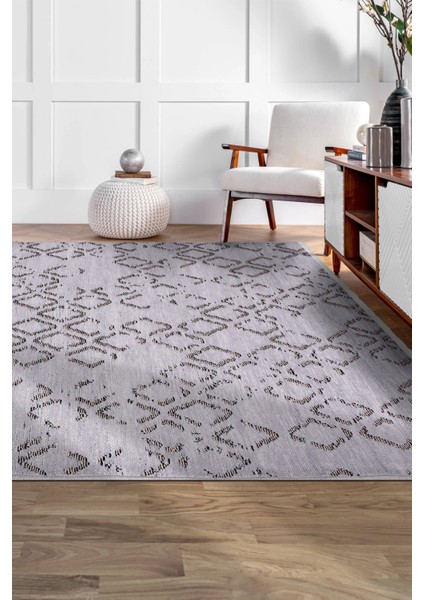 Akasya Gri Baklava Desenli Halı – Yumuşak, Kaymaz, Yıkanabilir ve Şık Tasarım - 60 x 200 cm