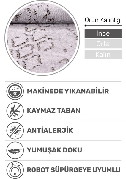 Akasya Gri Baklava Desenli Halı – Yumuşak, Kaymaz, Yıkanabilir ve Şık Tasarım - 60 x 200 cm