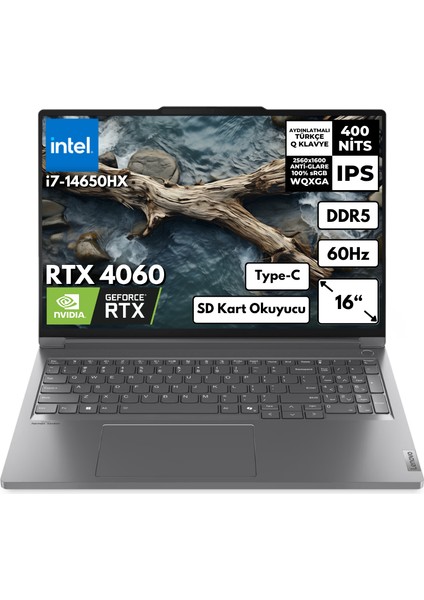 Thinkbook 16P G5 I7-14650HX 32-GB DDR5 512 Gbssd RTX4060 (8gb) 16" Wqxga Windows 10 Home Taşınabilir Bilgisayar 21N50018TRHMF98