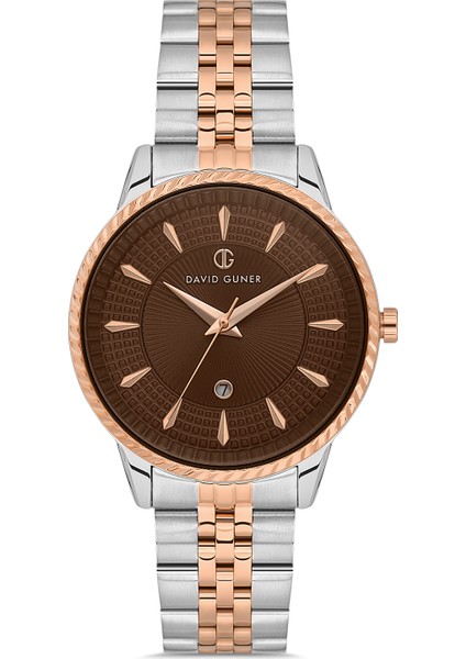 Davıd Guner Rose Beyaz Kaplamalı Kahverengi Kadranlı Kadın Kol Saati DG-8680LA-E6