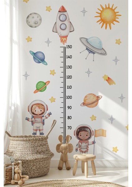 Astronotlar, Uzay ve Gezegenler Temalı Temalı Boy Ölçer Boy Cetveli Sticker Seti Çocuk