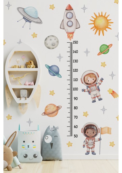 Astronotlar, Uzay ve Gezegenler Temalı Temalı Boy Ölçer Boy Cetveli Sticker Seti Çocuk modelleri
